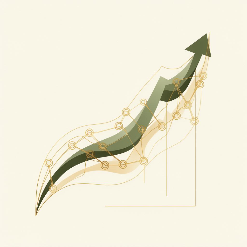 Illustration abstraite vert et or représentant la croissance d'une PME grâce à l'automatisation et l'intelligence artificielle